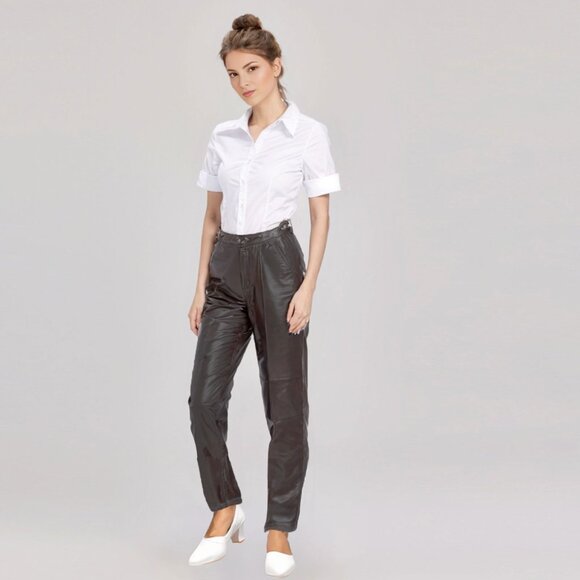Vintage The Olde Hide House Leather Straight Leg Pants Tailored Trousers Brown - Picture 1 of 13